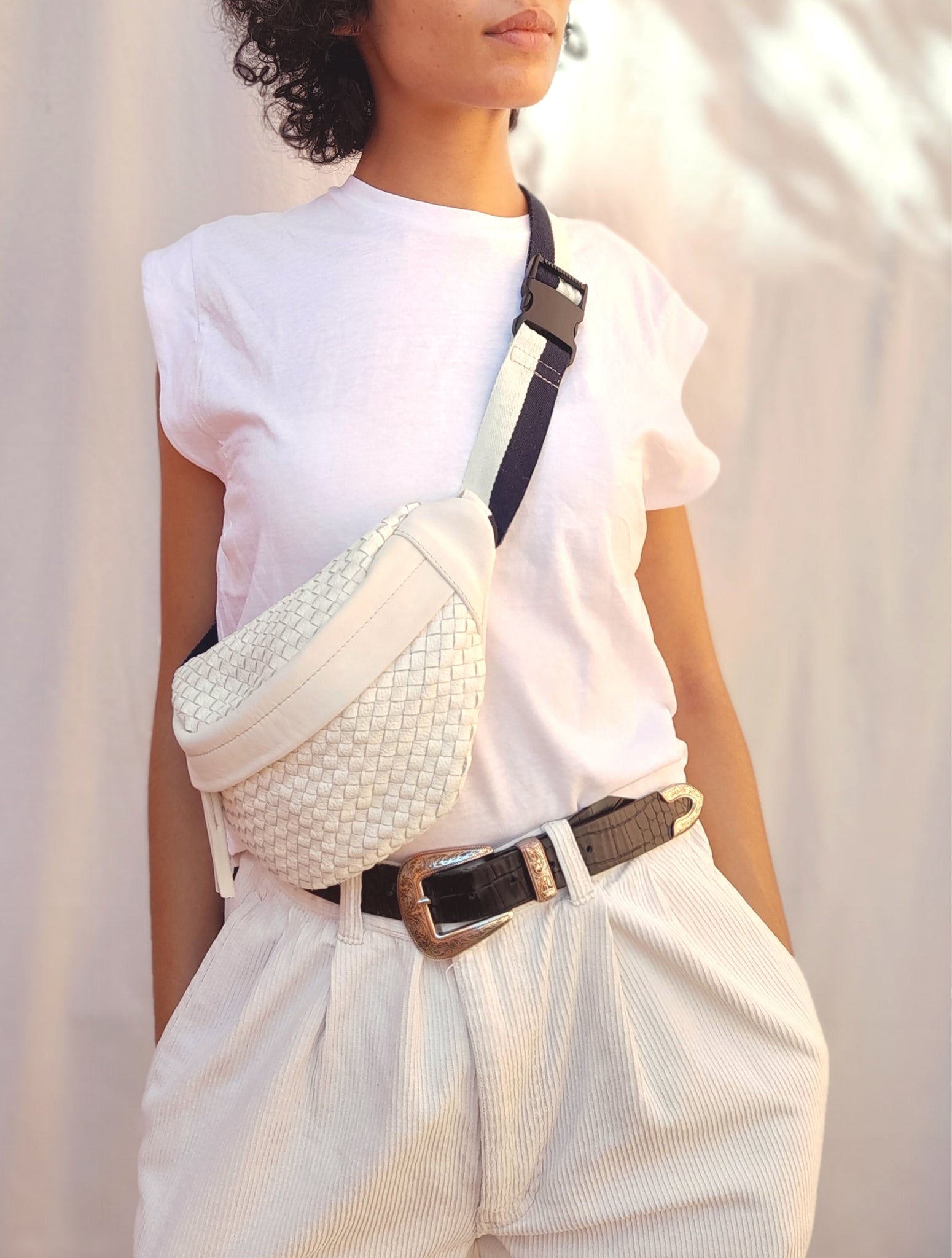 woven leather fanny pack